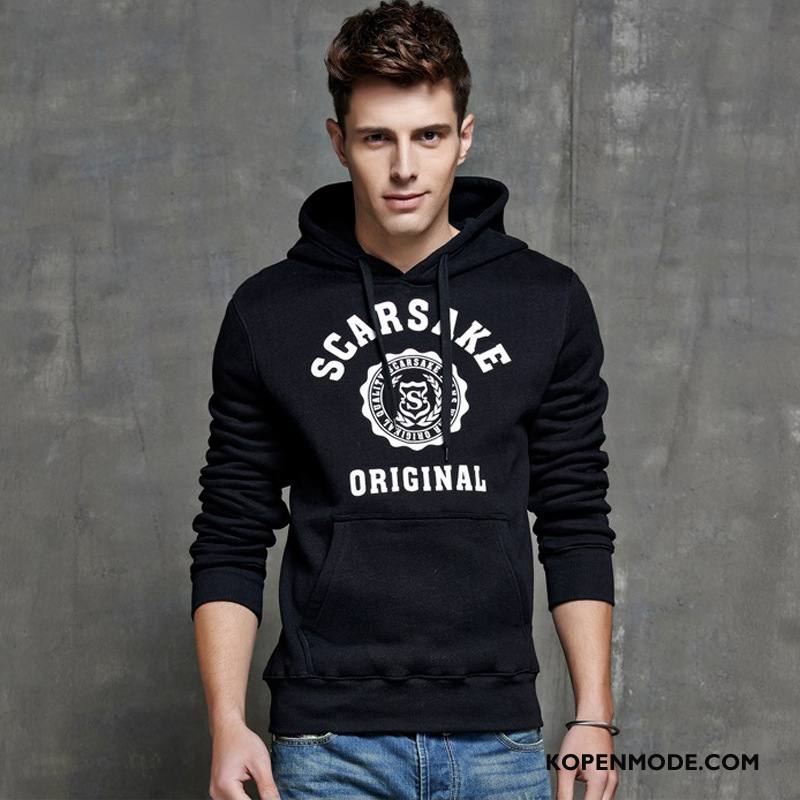 Hoodies Heren Plus Kasjmier Herfst Mannen Katoen Pullover Bedrukken Zwart