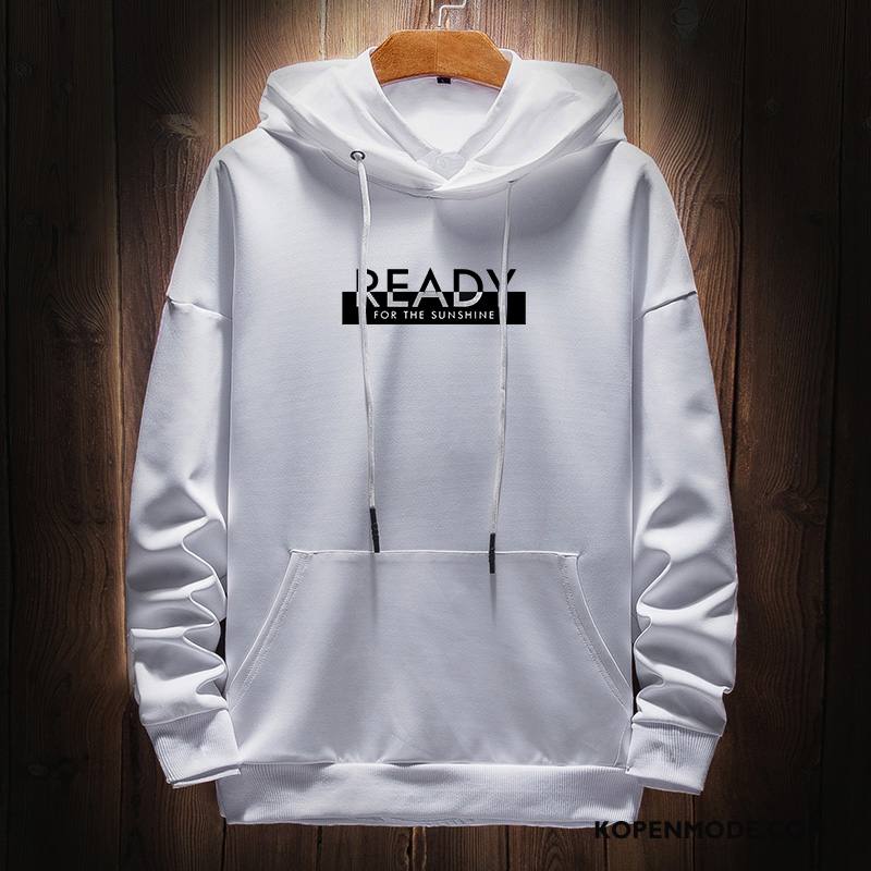 Hoodies Heren Sport Student Losse Bedrukken Mannen Trend Effen Kleur Wit