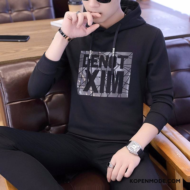 Hoodies Heren T-shirt Lange Mouw Herfst Onderhemd Dikke Mannen Trend Zwart