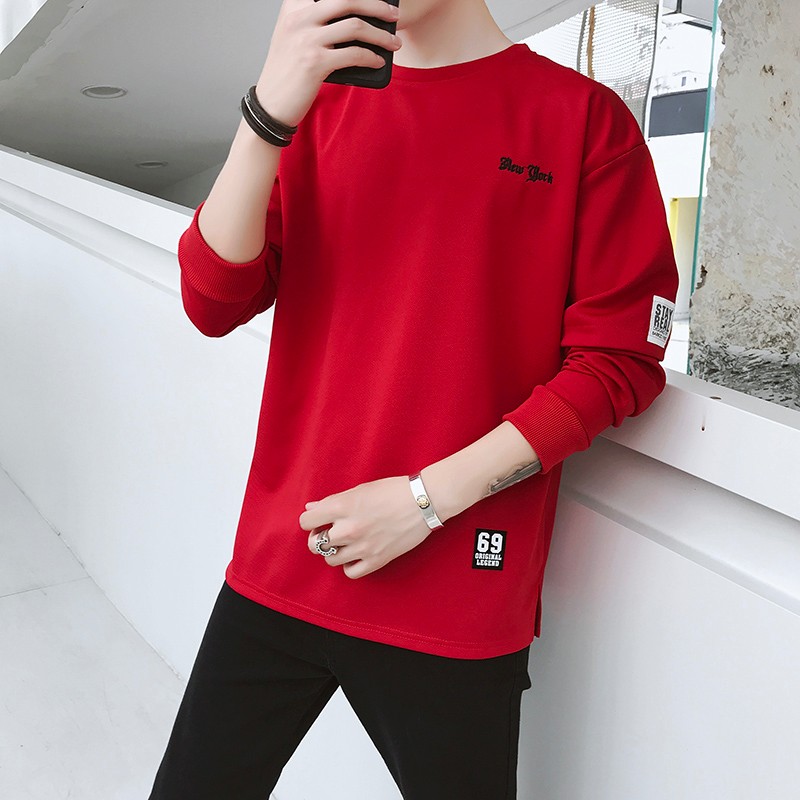 Hoodies Heren T-shirts Nieuw Onderhemd Casual Slim Fit Lange Mouwen Rood