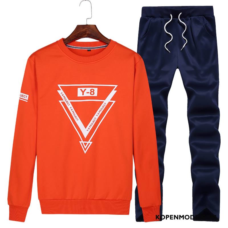 Hoodies Heren Trend Broek Mode Jeugd Ronde Hals Twee Stukken Blauw