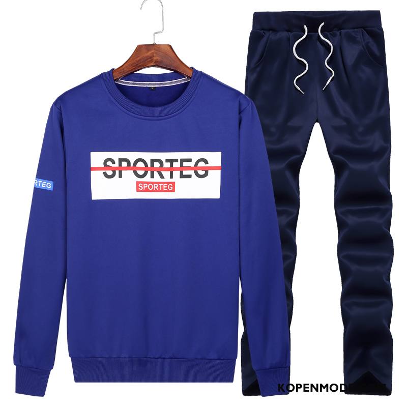 Hoodies Heren Trend Broek Mode Jeugd Ronde Hals Twee Stukken Blauw