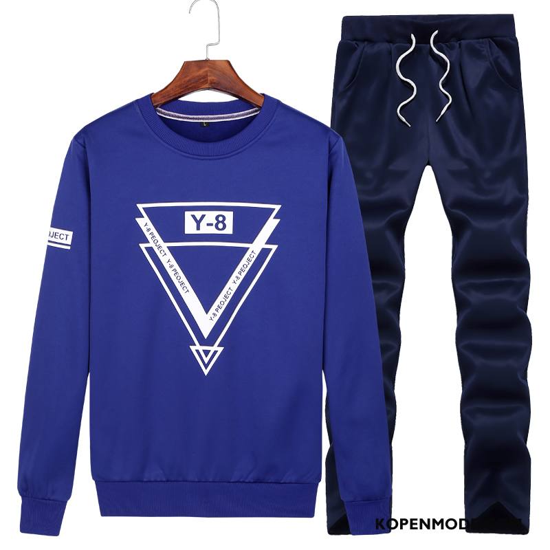 Hoodies Heren Trend Broek Mode Jeugd Ronde Hals Twee Stukken Blauw