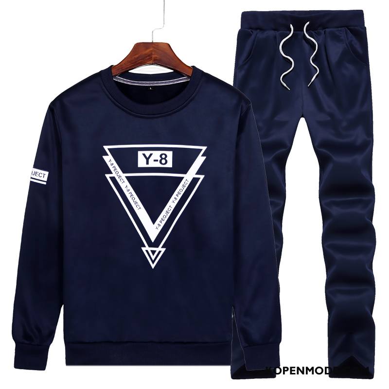 Hoodies Heren Trend Broek Mode Jeugd Ronde Hals Twee Stukken Blauw