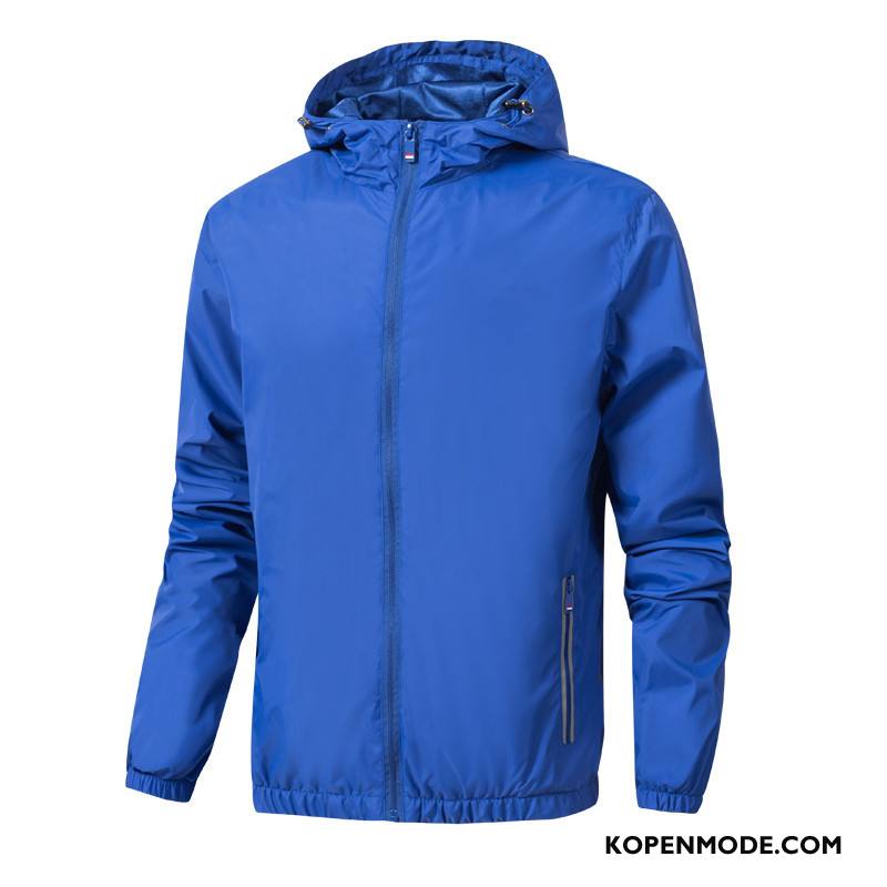 Jassen Heren Jack Lange Mouwen Hoodie Dun Sport Ademende Donkerblauw Effen Kleur