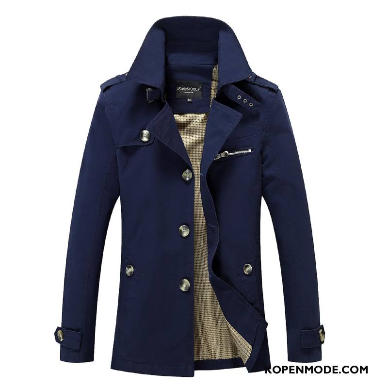 Jassen Heren Trenchcoat Nieuw Bedrijf Dunne Jack Mannen Marineblauw