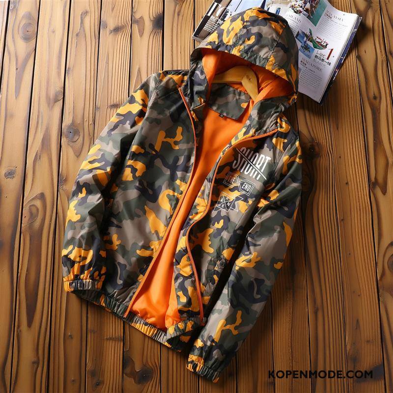 Jassen Heren Trend Voorjaar Casual Student Met Capuchon Mannen Camouflage Oranje