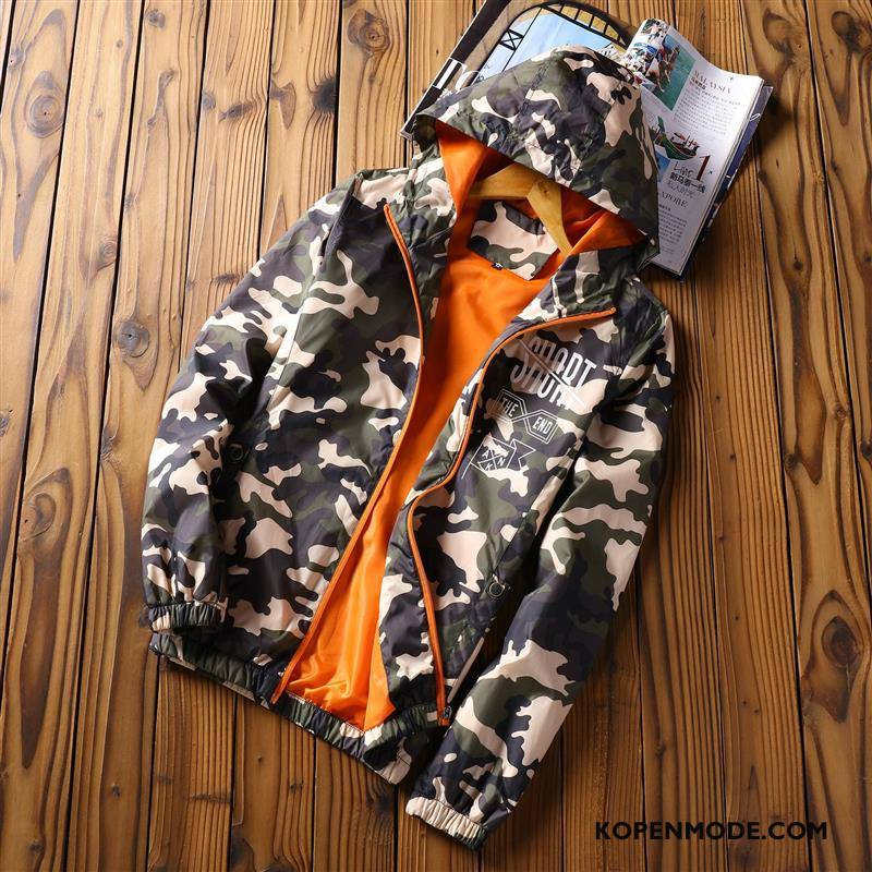 Jassen Heren Trend Voorjaar Casual Student Met Capuchon Mannen Camouflage Oranje