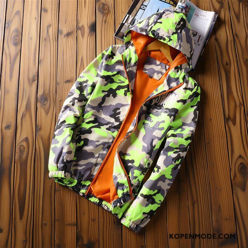 Jassen Heren Trend Voorjaar Casual Student Met Capuchon Mannen Camouflage Oranje