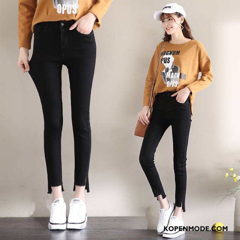 Jeans Dames 2018 Denim Herfst Spijkerbroek Jeans Potlood Broek Hoge Taille Zwart Gouden