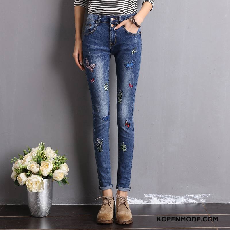 Jeans Dames Broek Dunne Losse Elegante Hoge Taille Spijkerbroek Jeans Blauw