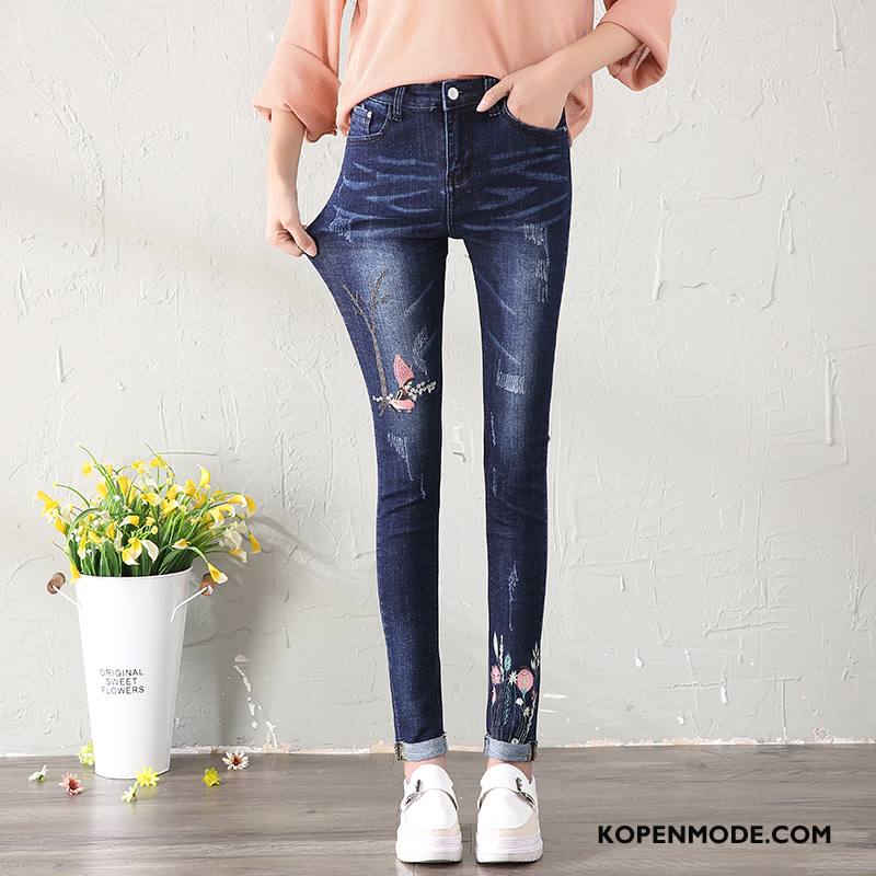 Jeans Dames Eenvoudige Spijkerbroek Jeans Trend Slim Fit Dunne Elegante Zwart