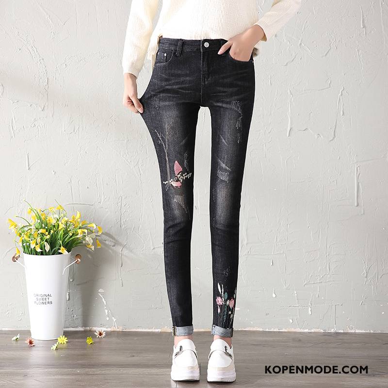 Jeans Dames Eenvoudige Spijkerbroek Jeans Trend Slim Fit Dunne Elegante Zwart