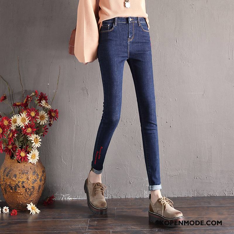 Jeans Dames Elegante Broek Trend Potlood Broek Herfst Letter Blauw