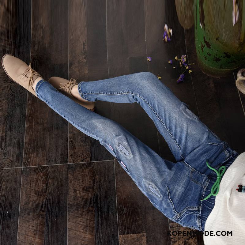 Jeans Dames Gaten Mode Hoge Taille 2018 Dunne Potlood Broek Blauw
