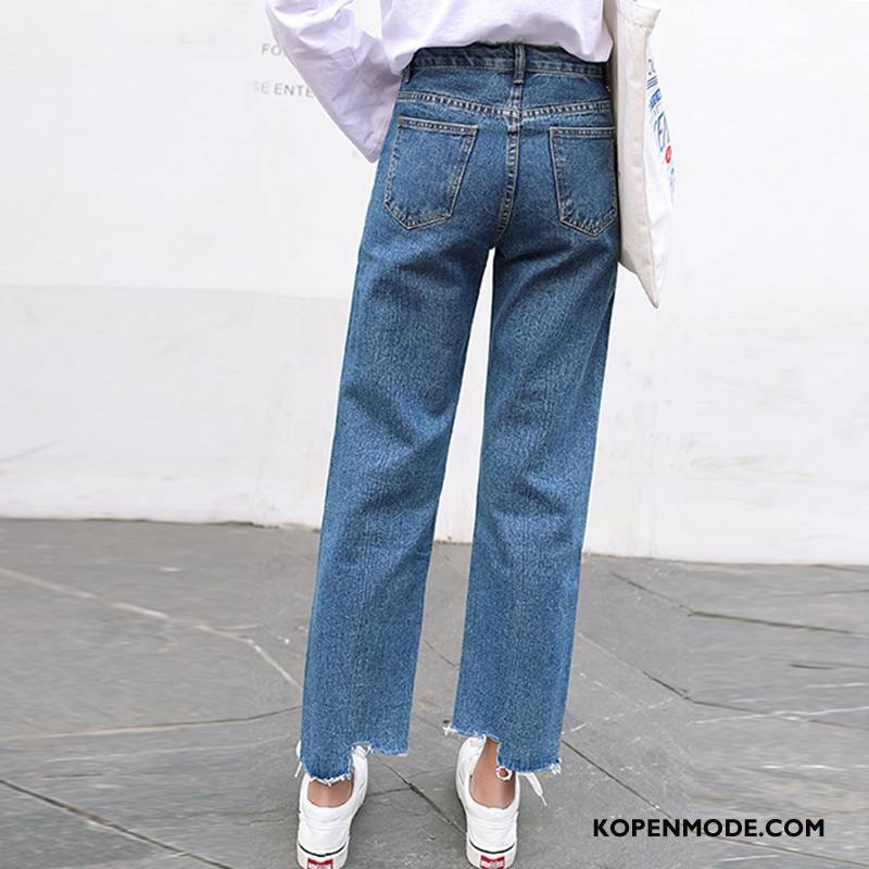 Jeans Dames Gescheurd Voorjaar Mode Hoge Taille Wassen Vintage Blauw