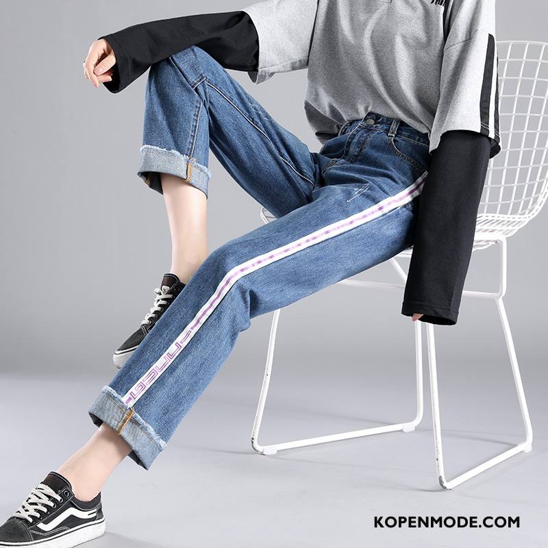 Jeans Dames Hoge Taille Vrouwen Dunne Trend Spijkerbroek Jeans Rechtdoor Lichtblauw