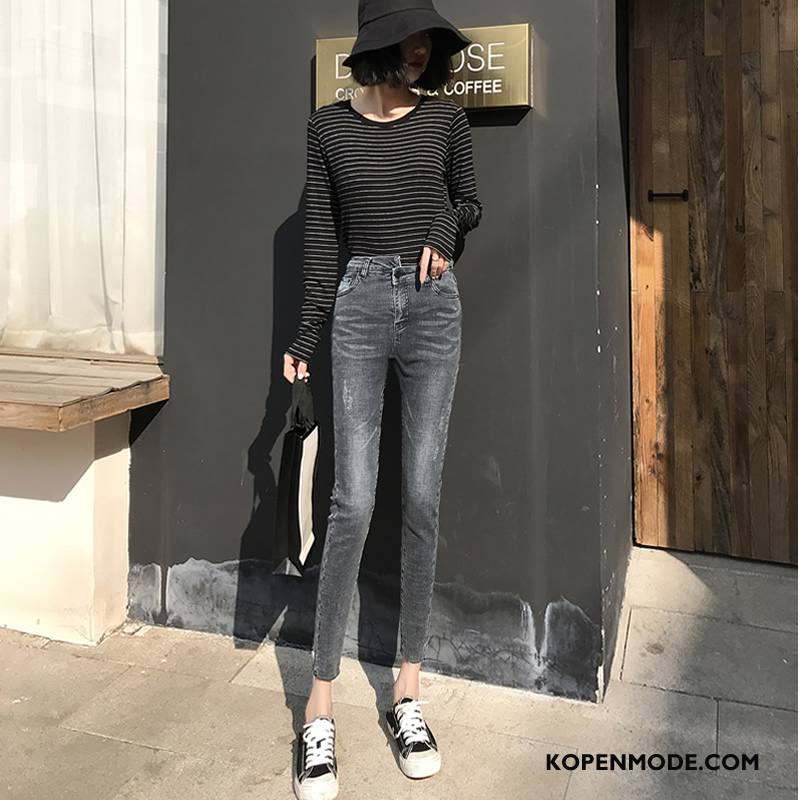 Jeans Dames Spijkerbroek Jeans Nieuw Trend Herfst Mode Hoge Taille Zwart Grijs