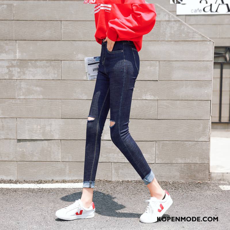 Jeans Dames Trend Voorjaar Mode Skinny Gaten Spijkerbroek Jeans Zwart