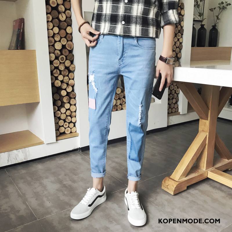 Jeans Heren Broek 2018 Trend Gaten Mini Slim Fit Zwart