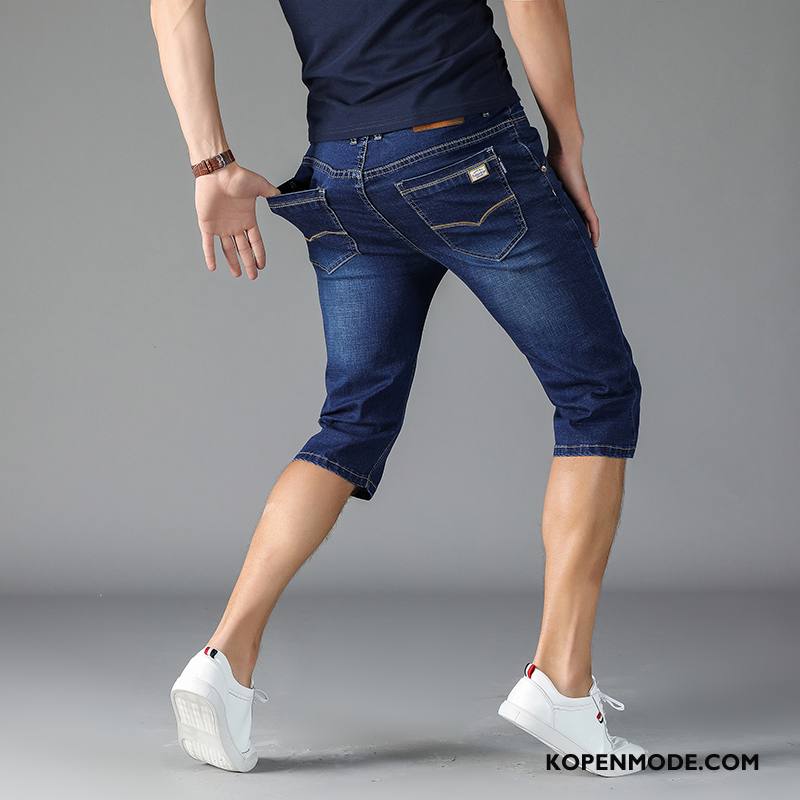 Jeans Heren Capri Broek Denim Bedrijf Lichtblauw Blauw Licht