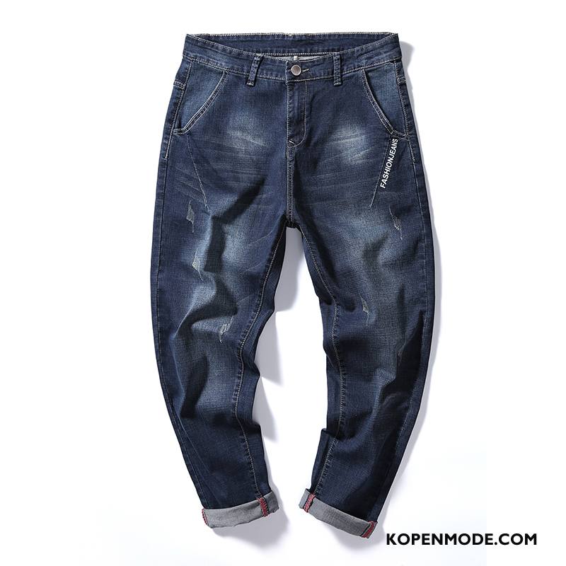 Jeans Heren Dunne Casual Trend Mannen Broek Elastiek Blauw