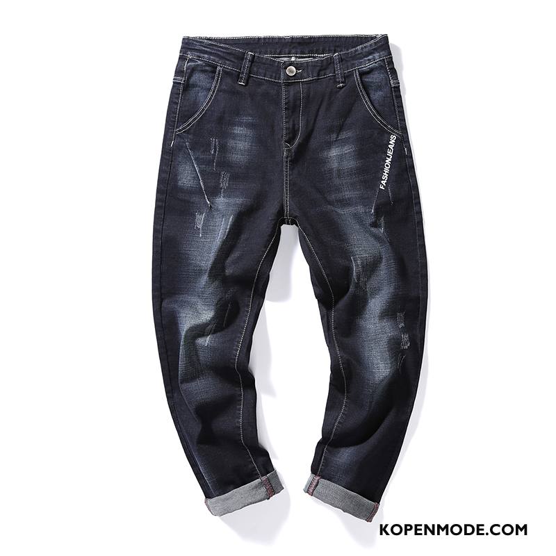 Jeans Heren Dunne Casual Trend Mannen Broek Elastiek Blauw