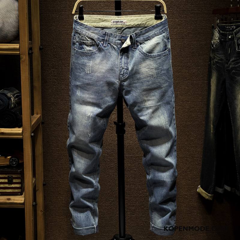 Jeans Heren Elastiek Trend Losse Spijkerbroek Jeans Casual Broek Rechtdoor Blauw Licht