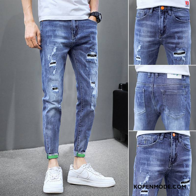 Jeans Heren Mooi Gaten Trend Mini Trendy Merk Mannen Blauw Licht