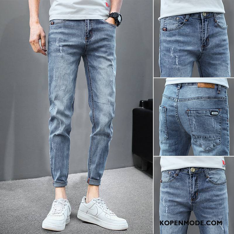 Jeans Heren Mooi Gaten Trend Mini Trendy Merk Mannen Blauw Licht