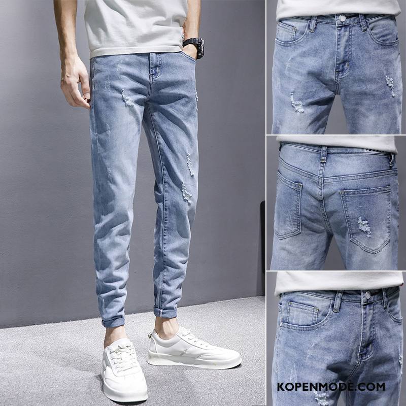 Jeans Heren Mooi Gaten Trend Mini Trendy Merk Mannen Blauw Licht