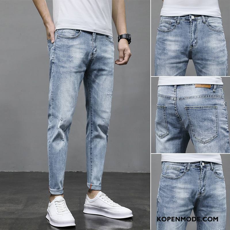 Jeans Heren Mooi Gaten Trend Mini Trendy Merk Mannen Blauw Licht