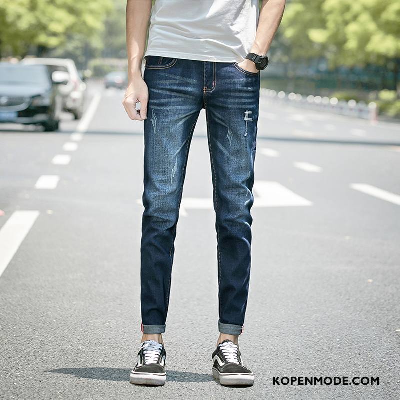 Jeans Heren Slim Fit Mannen Nieuw Spijkerbroek Jeans Mini Herfst Blauw