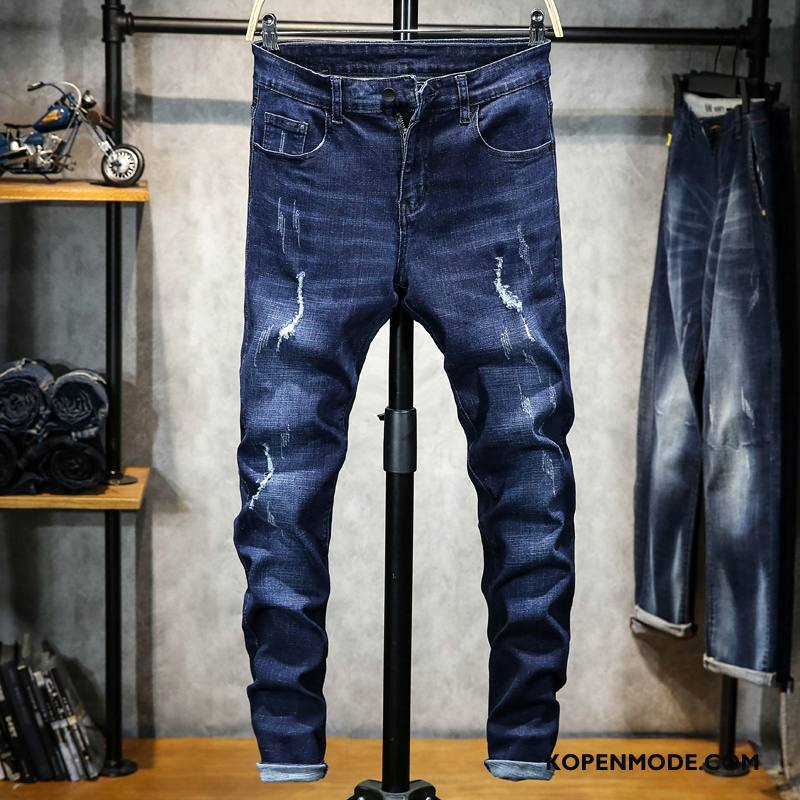 Jeans Heren Slim Fit Mannen Potlood Broek Spijkerbroek Jeans Blauw