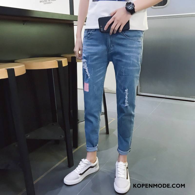 Jeans Heren Spijkerbroek Jeans Mini Mannen 2018 Zomer Gaten Blauw