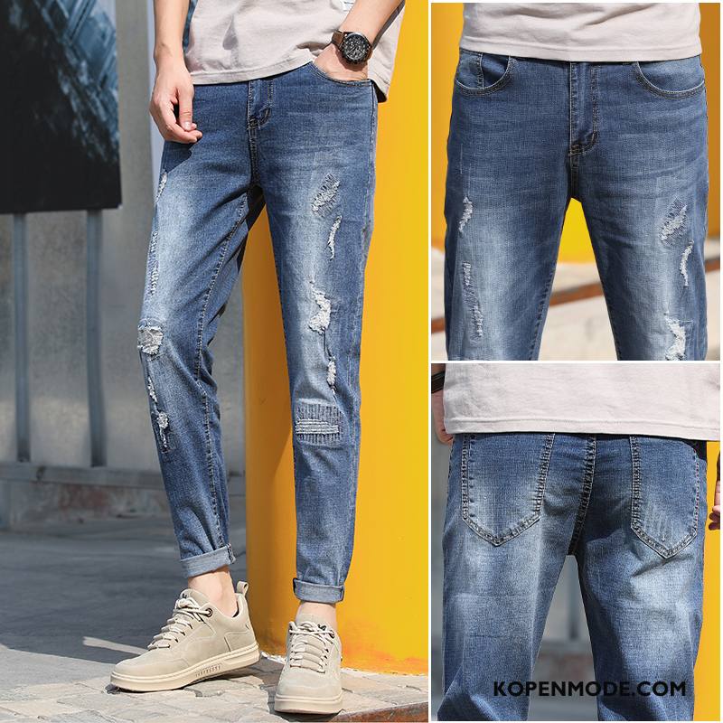 Jeans Heren Trendy Merk Broek Dunne Mannen Lange Persoonlijk Donkerblauw