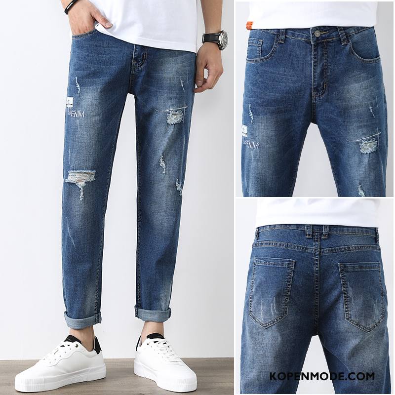 Jeans Heren Trendy Merk Broek Dunne Mannen Lange Persoonlijk Donkerblauw