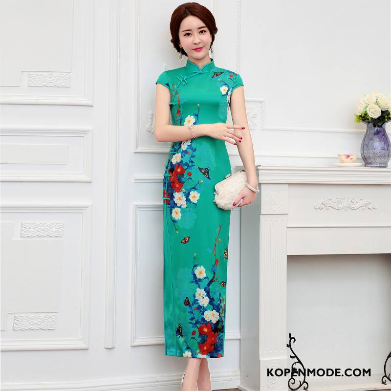 Jurk Dames Lange Slim Fit Cheongsam Elegante Zomer Hoge Zwart