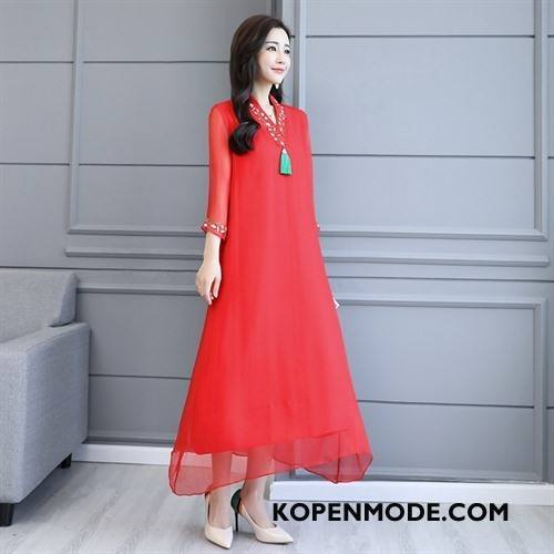 Jurk Dames Ronde Hals Zomer Cheongsam 2018 Mode Gazen Rood