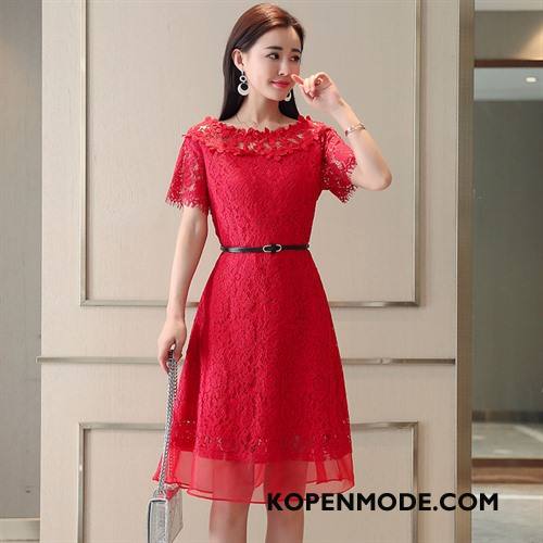 Jurken Dames Eenvoudige Mid Taille Pullover Dunne Lang 2018 Rood