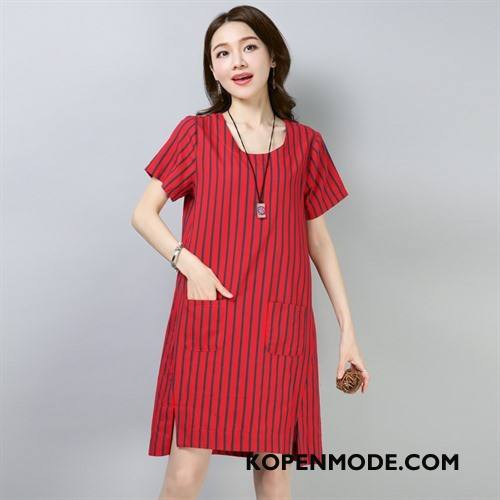 Jurken Dames Elegante Korte Mouw Mid Taille Jeugd Ronde Hals Zomer Rood