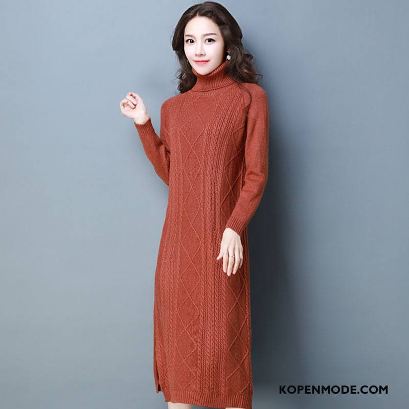 Jurken Dames Elegante Pullover Lang Winter Verbinding 2018 Effen Kleur Wit