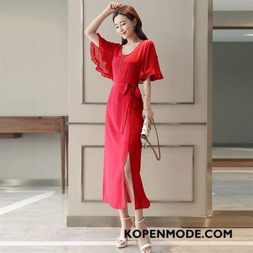 Jurken Dames Grote Maten 2018 Slim Fit Mode Eenvoudige Elegante Rood
