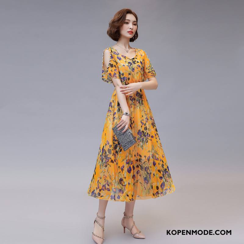 Jurken Dames Mid Taille Zomer 2018 Eenvoudige Trend Elegante Effen Kleur Rood