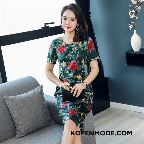Jurken Dames Mode High End Bedrukken Korte Mouw 2018 Zijde Rood