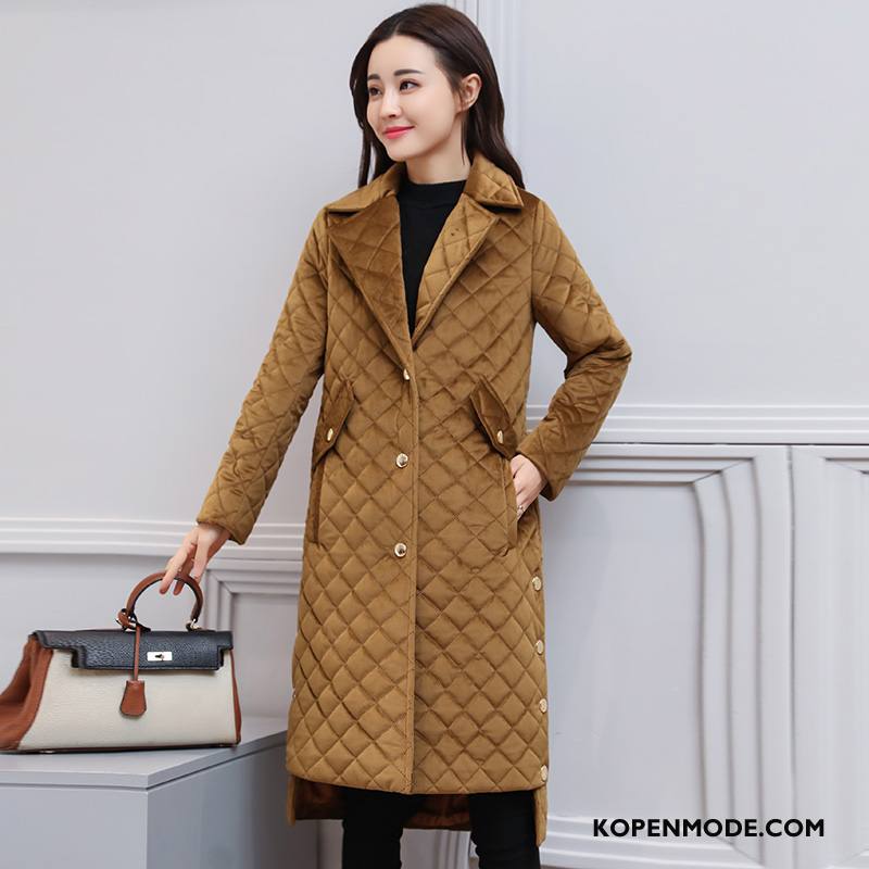 Katoenen Jas Dames Elegante 2018 Lange Mouwen Winter Eenvoudige Trend Effen Kleur Roze