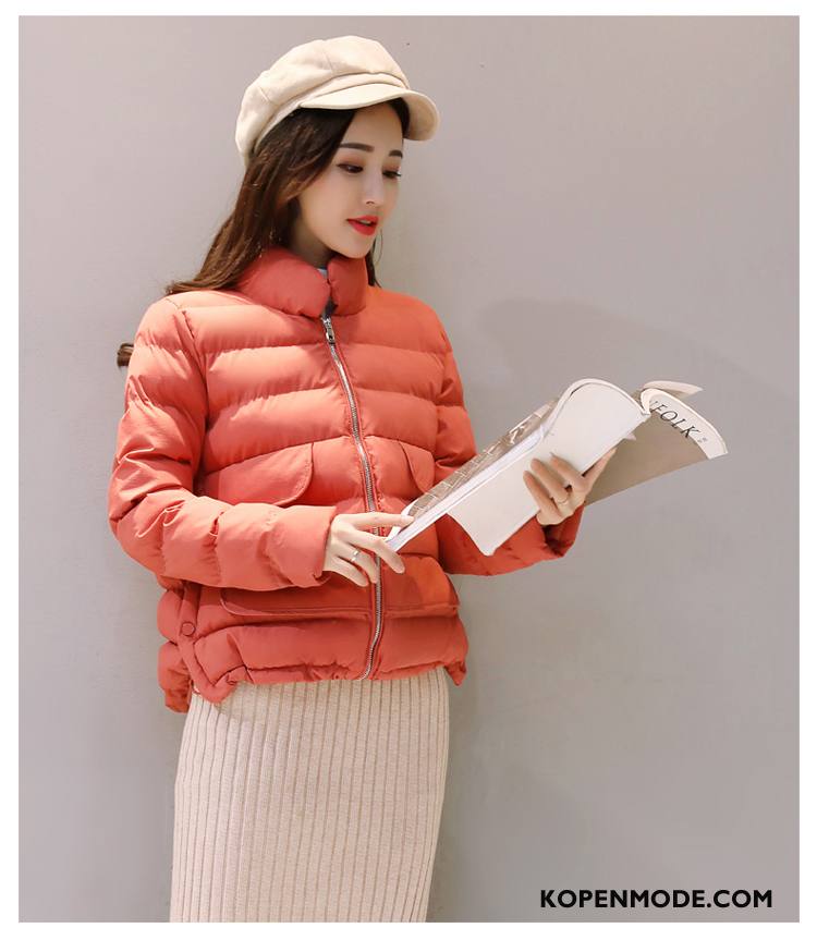 Katoenen Jas Dames Kort Casual Winter Rits Mode 2018 Rood
