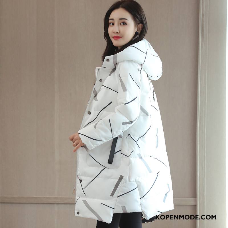 Katoenen Jas Dames Lang 2018 Comfortabele Winter Lange Mouwen Rits Wit