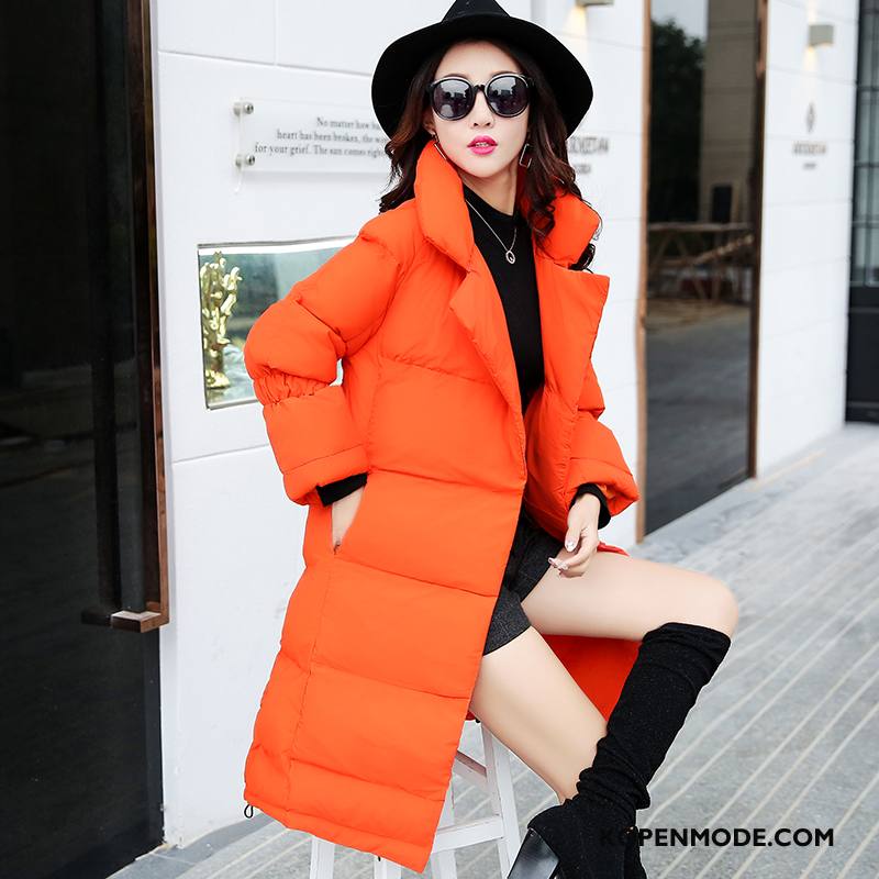 Katoenen Jas Dames Mode 2018 Winter Lang Trend Lange Mouwen Effen Kleur Oranje