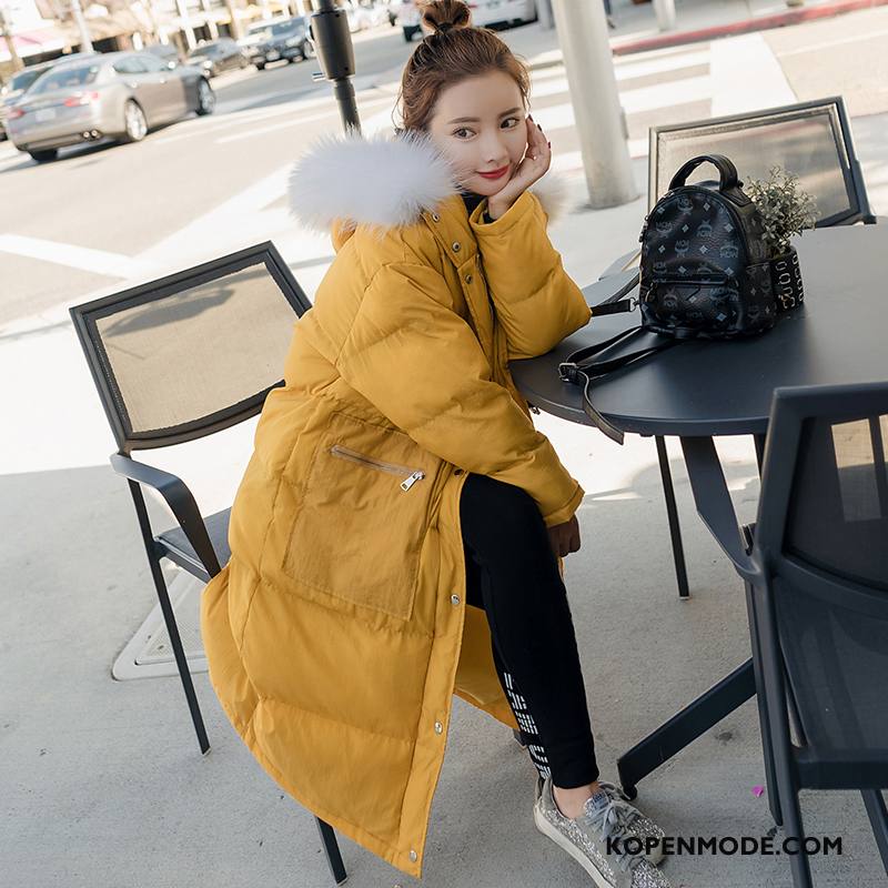 Katoenen Jas Dames Slim Fit Lange Mouwen 2018 Winter Trend Elegante Effen Kleur Geel